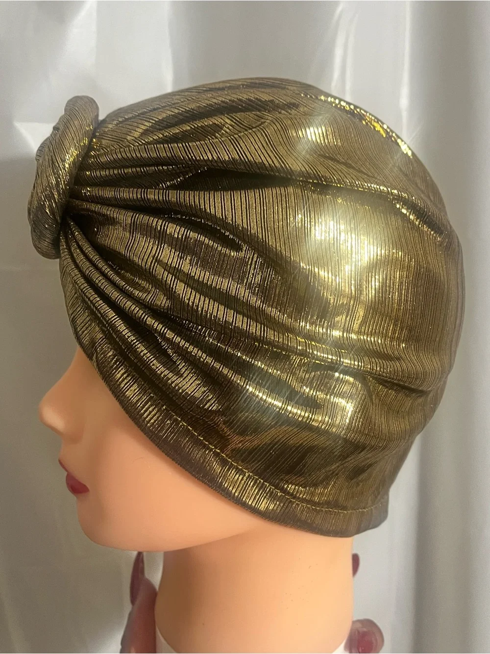 Metallic Gold Pre Tied Top Knot Turban Hat - Women Accessories